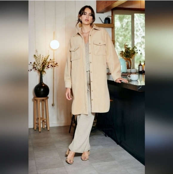 Marc New York Beige Suede Long Shirt Jacket With Button-Front Size XS - Picture 9 of 12